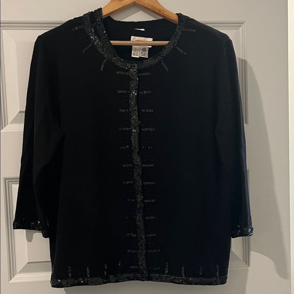 Talbots Black Cardigan with Beaded Accents Sweater Set